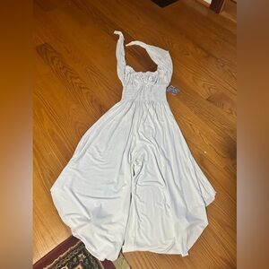 White Sleeveless Jumpsuit cowl neck Medium